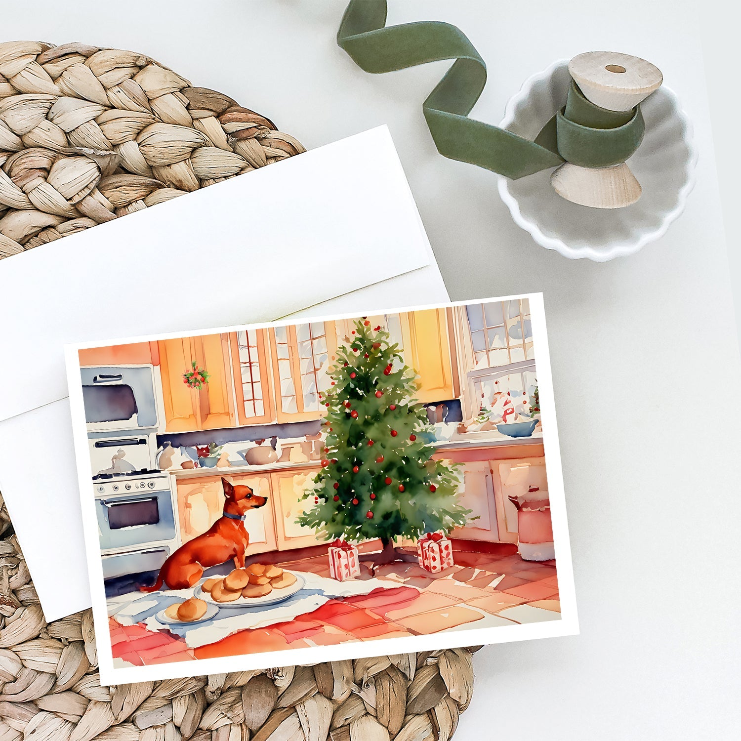 Miniature Pinscher Christmas Cookies Greeting Cards Pack of 8 Blank Cards with Envelopes Whimsical A7 Size 5x7