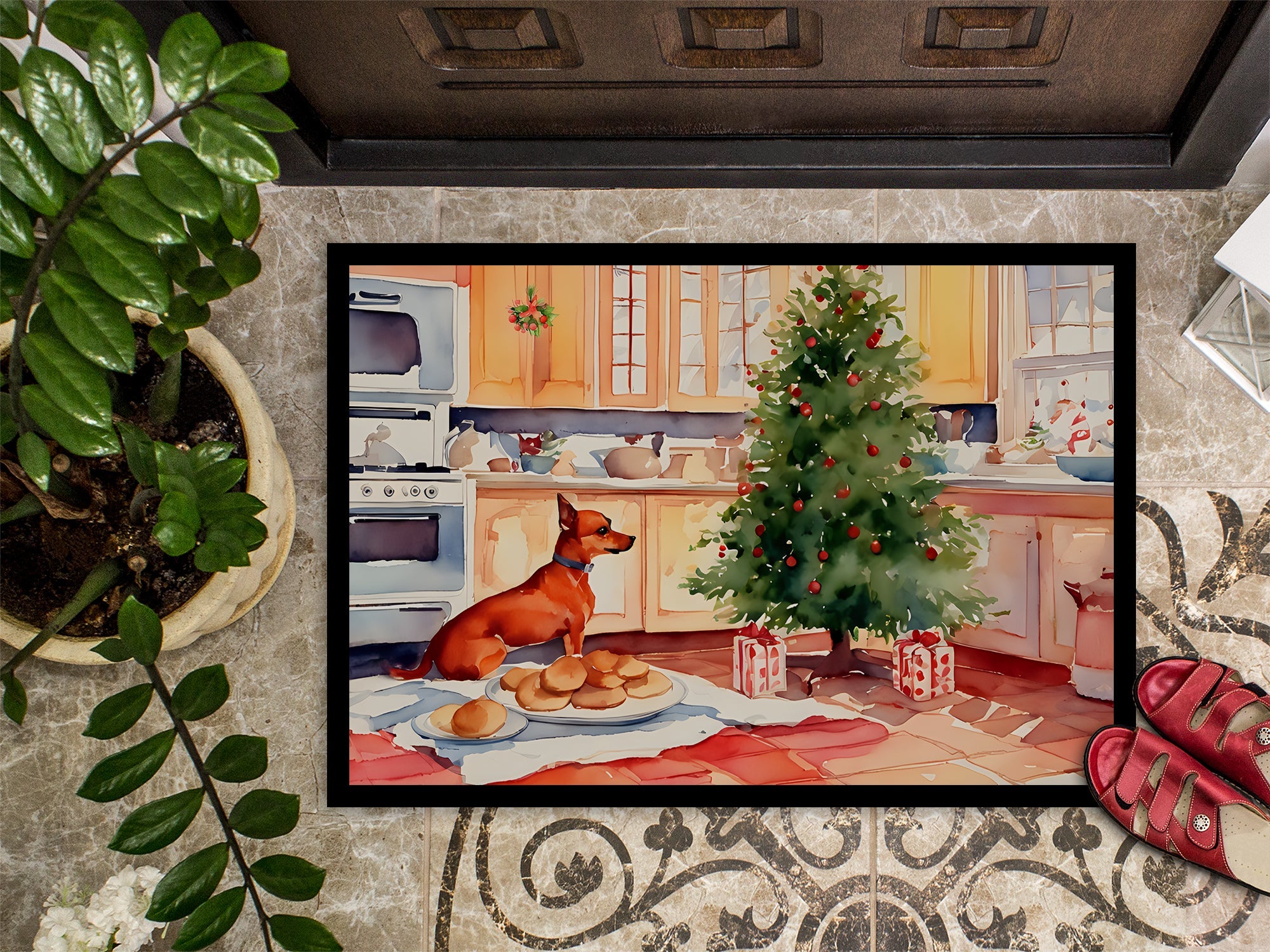 Miniature Pinscher Christmas Cookies Doormat Indoor Outdoor 24H X 36W Front Door Mat Rugs for Entryway, Non Slip Washable Low Pile,