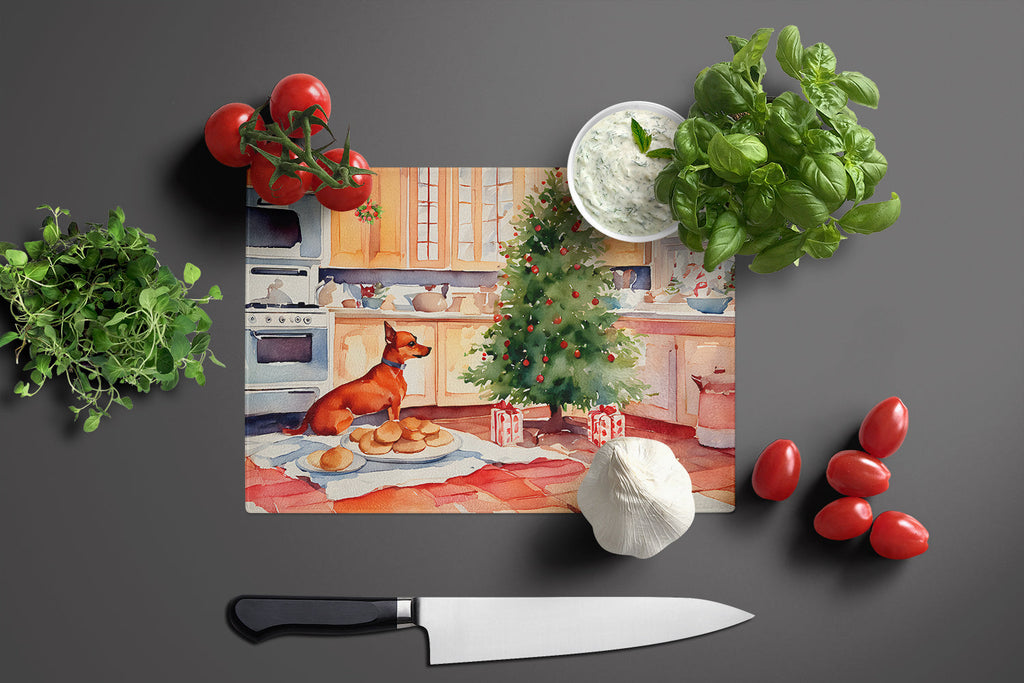 Miniature Pinscher Christmas Cookies Cutting Board Tempered Glass Kitchen Cutting Surface, Heat Resistant Chopping, Non-Slip Feet, Food Prep & Serving