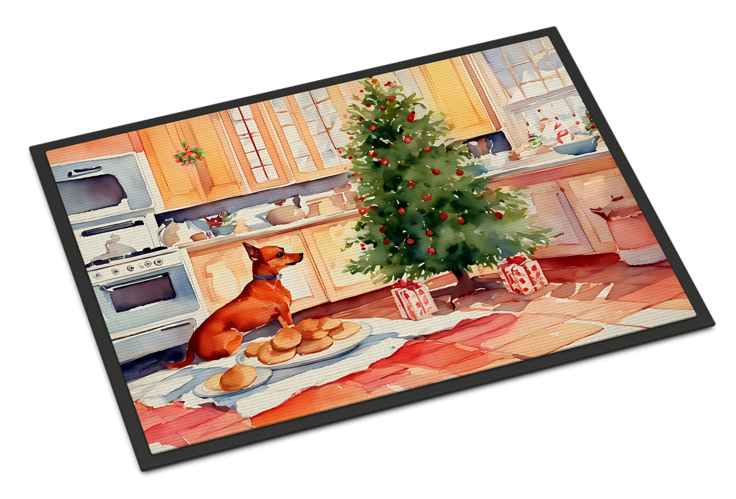 Miniature Pinscher Christmas Cookies Doormat Indoor Outdoor 18H X 27W Front Door Mat Rugs for Entryway, Non Slip Washable