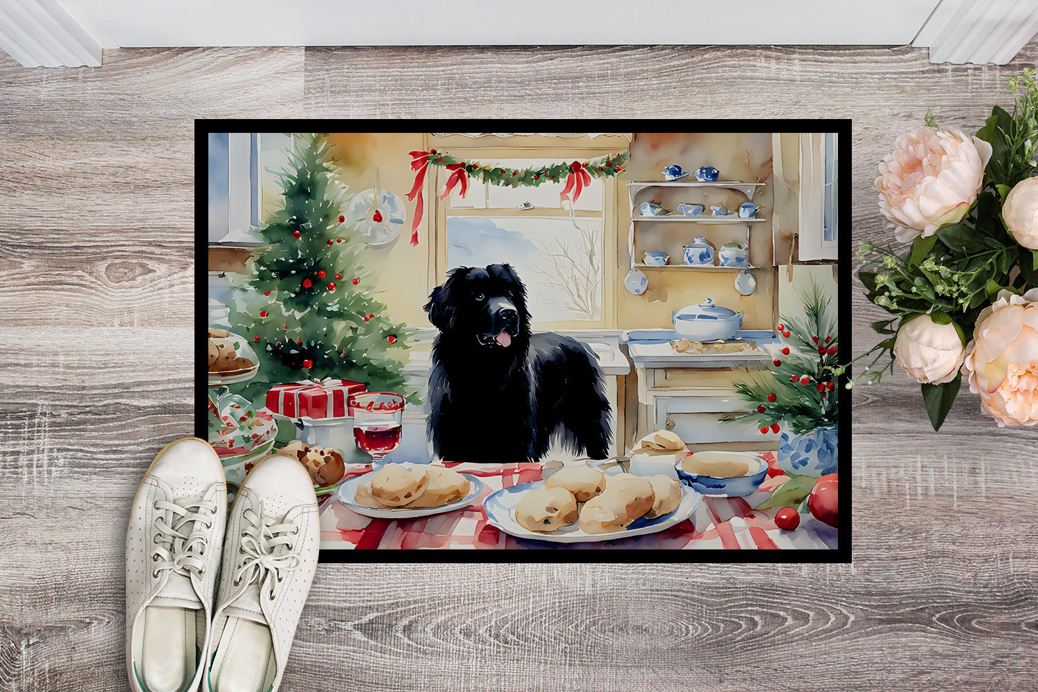 Newfoundland Christmas Cookies Doormat Indoor Outdoor 24H X 36W Front Door Mat Rugs for Entryway, Non Slip Washable Low Pile,