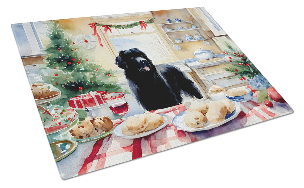 Newfoundland Christmas Cookies Cutting Board Tempered Glass Kitchen Cutting Surface, Heat Resistant Chopping, Non-Slip Feet, Food Prep & Serving