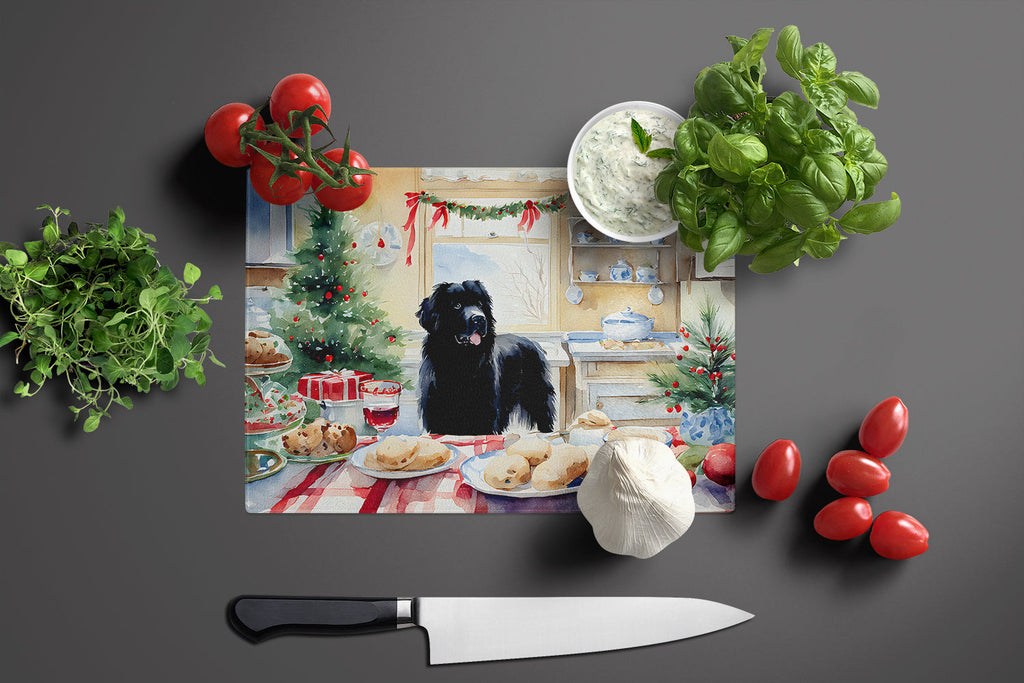Newfoundland Christmas Cookies Cutting Board Tempered Glass Kitchen Cutting Surface, Heat Resistant Chopping, Non-Slip Feet, Food Prep & Serving