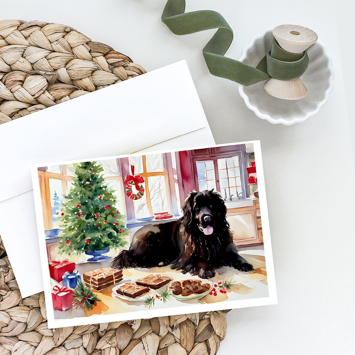 Newfoundland Christmas Cookies Greeting Cards Pack of 8 Blank Cards with Envelopes Whimsical A7 Size 5x7