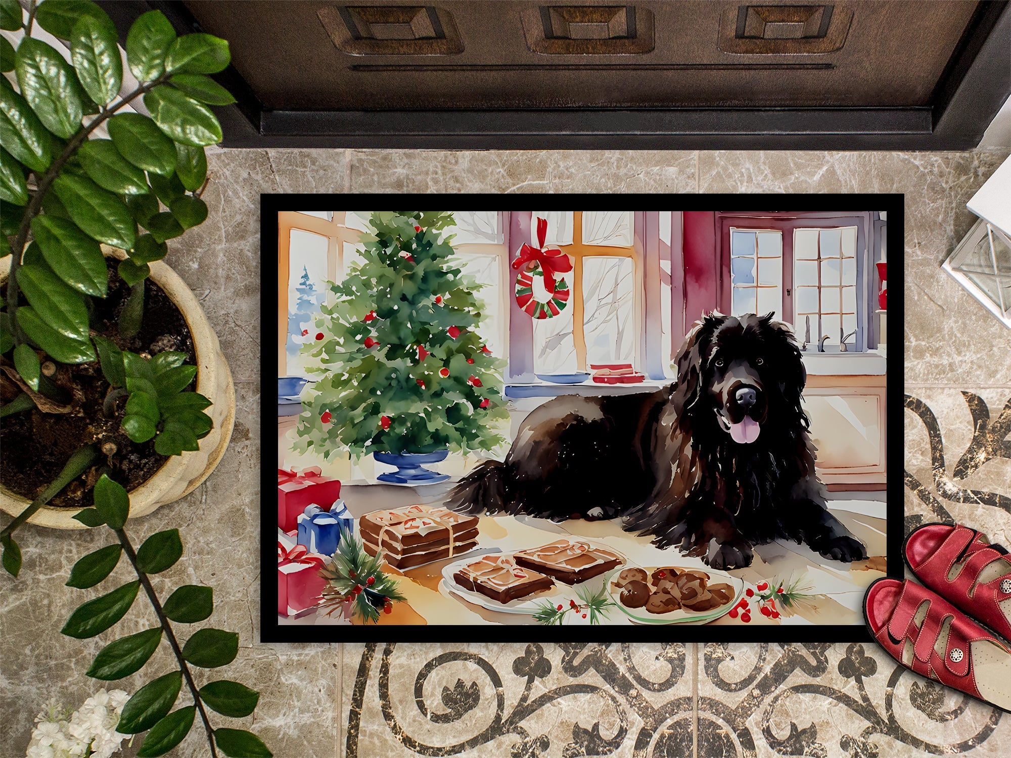 Newfoundland Christmas Cookies Doormat Indoor Outdoor 24H X 36W Front Door Mat Rugs for Entryway, Non Slip Washable Low Pile,