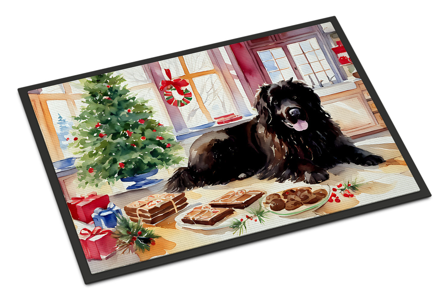 Newfoundland Christmas Cookies Doormat Indoor Outdoor 18H X 27W Front Door Mat Rugs for Entryway, Non Slip Washable