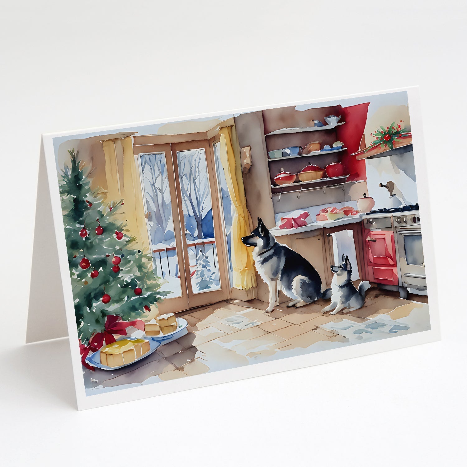 Norwegian Elkhound Christmas Cookies Greeting Cards Pack of 8 Blank Cards with Envelopes Whimsical A7 Size 5x7