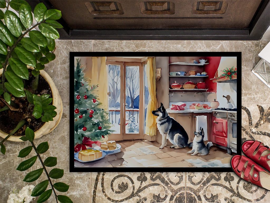 Norwegian Elkhound Christmas Cookies Doormat Indoor Outdoor 18H X 27W Front Door Mat Rugs for Entryway, Non Slip Washable