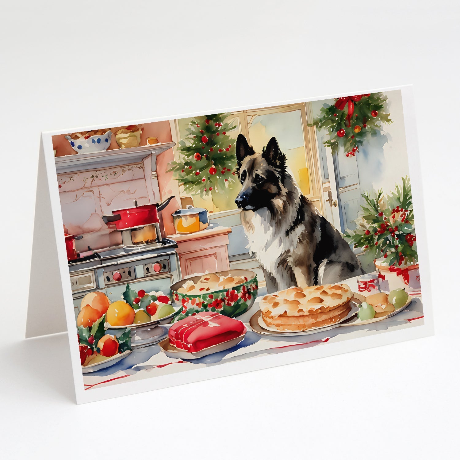 Norwegian Elkhound Christmas Cookies Greeting Cards Pack of 8 Blank Cards with Envelopes Whimsical A7 Size 5x7