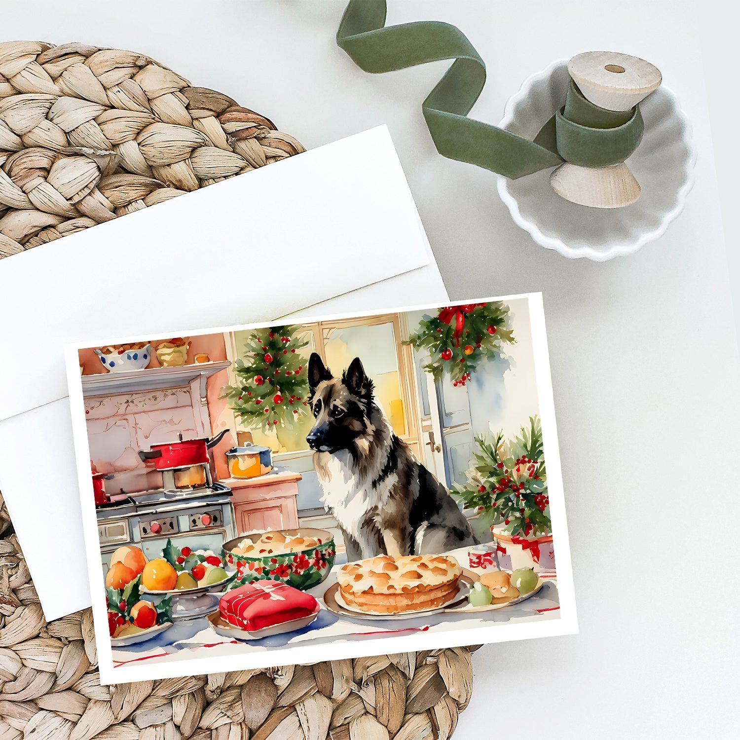 Norwegian Elkhound Christmas Cookies Greeting Cards Pack of 8 Blank Cards with Envelopes Whimsical A7 Size 5x7