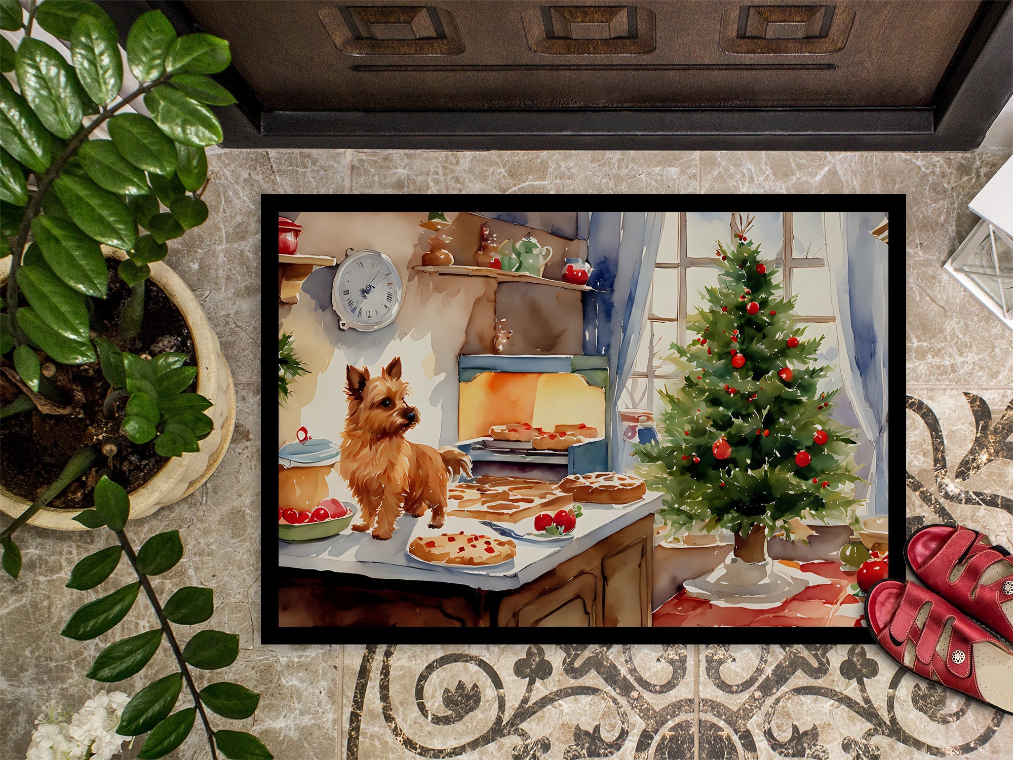 Norwich Terrier Christmas Cookies Doormat Indoor Outdoor 24H X 36W Front Door Mat Rugs for Entryway, Non Slip Washable Low Pile,