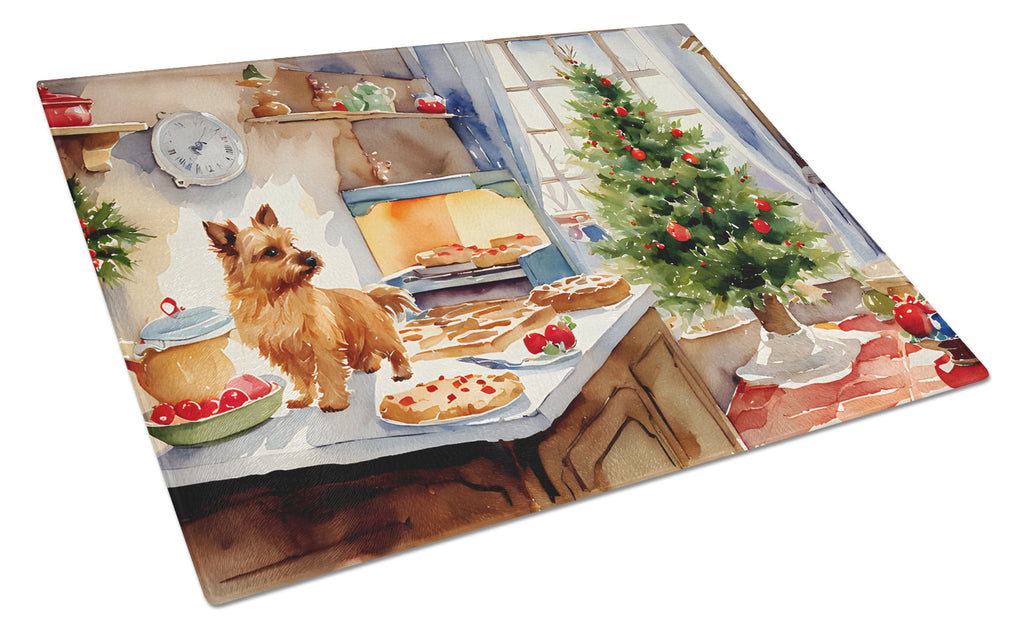 Norwich Terrier Christmas Cookies Cutting Board Tempered Glass Kitchen Cutting Surface, Heat Resistant Chopping, Non-Slip Feet, Food Prep & Serving