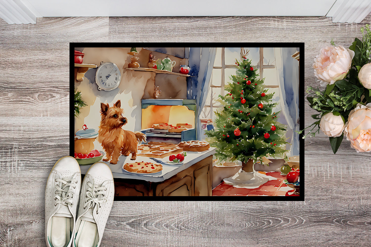 Norwich Terrier Christmas Cookies Doormat Indoor Outdoor 18H X 27W Front Door Mat Rugs for Entryway, Non Slip Washable