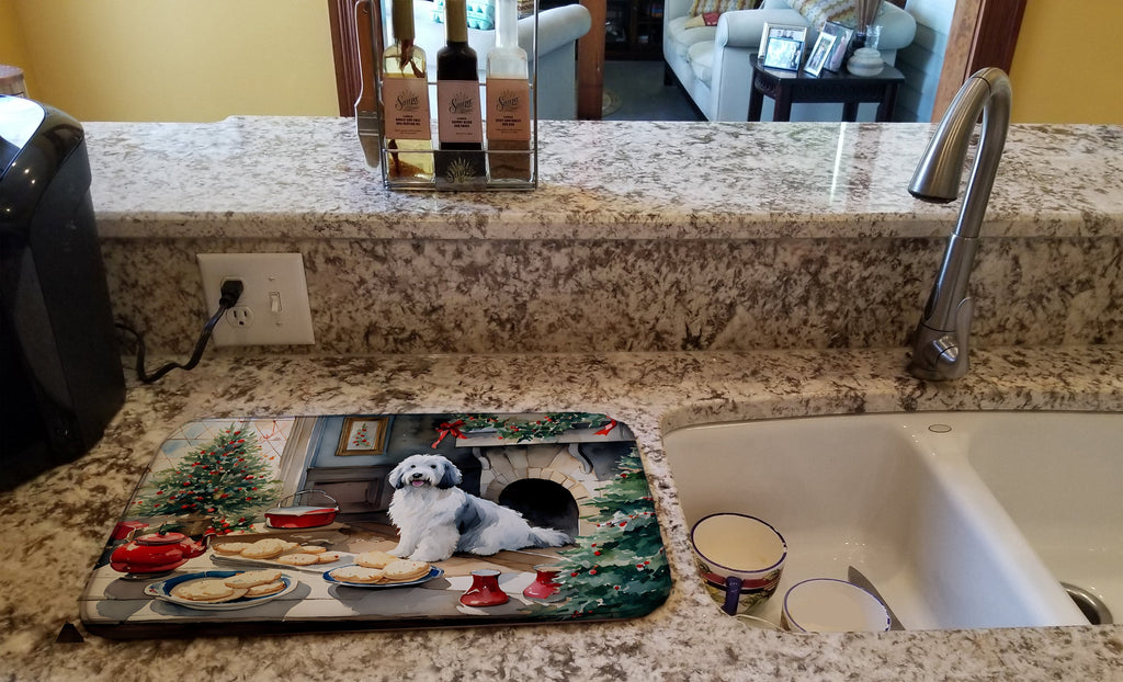 Old English Sheepdog Christmas Cookies Dish Drying Mat Absorbent Dish Drying Mat Pad for Kitchen Counter Dish Drainer Mat for Countertop, 14 x 21", Multicolor