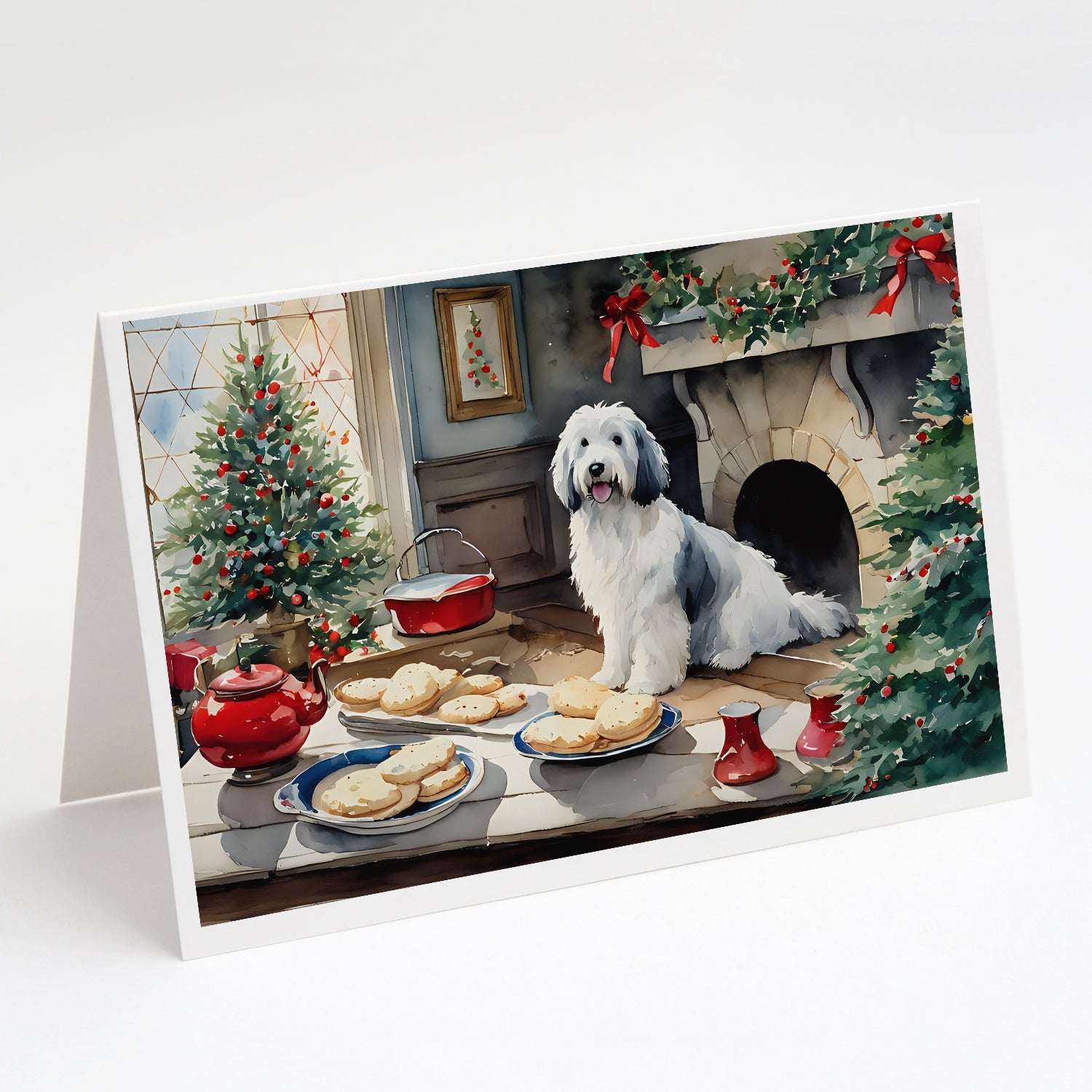 Old English Sheepdog Christmas Cookies Greeting Cards Pack of 8 Blank Cards with Envelopes Whimsical A7 Size 5x7