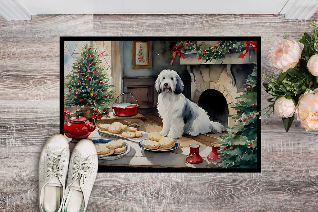 Old English Sheepdog Christmas Cookies Doormat Indoor Outdoor 18H X 27W Front Door Mat Rugs for Entryway, Non Slip Washable