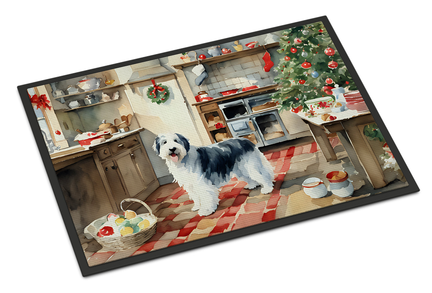 Old English Sheepdog Christmas Cookies Doormat Indoor Outdoor 18H X 27W Front Door Mat Rugs for Entryway, Non Slip Washable