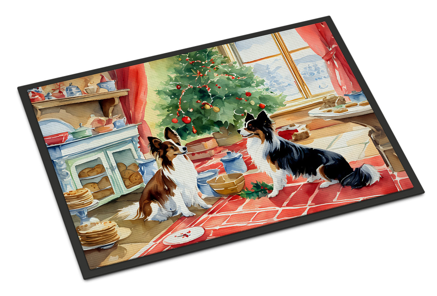 Papillon Christmas Cookies Doormat Indoor Outdoor 18H X 27W Front Door Mat Rugs for Entryway, Non Slip Washable
