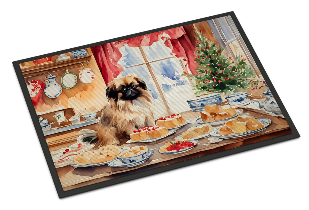 Pekingese Christmas Cookies Doormat Indoor Outdoor 18H X 27W Front Door Mat Rugs for Entryway, Non Slip Washable