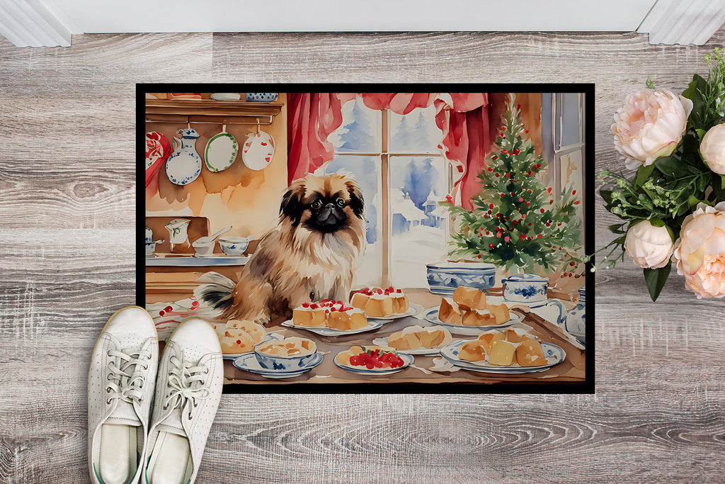 Pekingese Christmas Cookies Doormat Indoor Outdoor 18H X 27W Front Door Mat Rugs for Entryway, Non Slip Washable