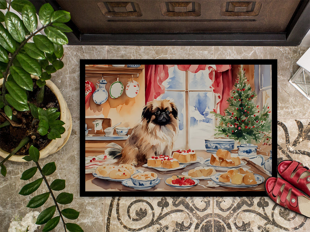 Pekingese Christmas Cookies Doormat Indoor Outdoor 18H X 27W Front Door Mat Rugs for Entryway, Non Slip Washable