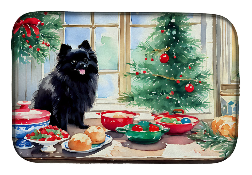 Pomeranian Christmas Cookies Dish Drying Mat Absorbent Dish Drying Mat Pad for Kitchen Counter Dish Drainer Mat for Countertop, 14 x 21", Multicolor