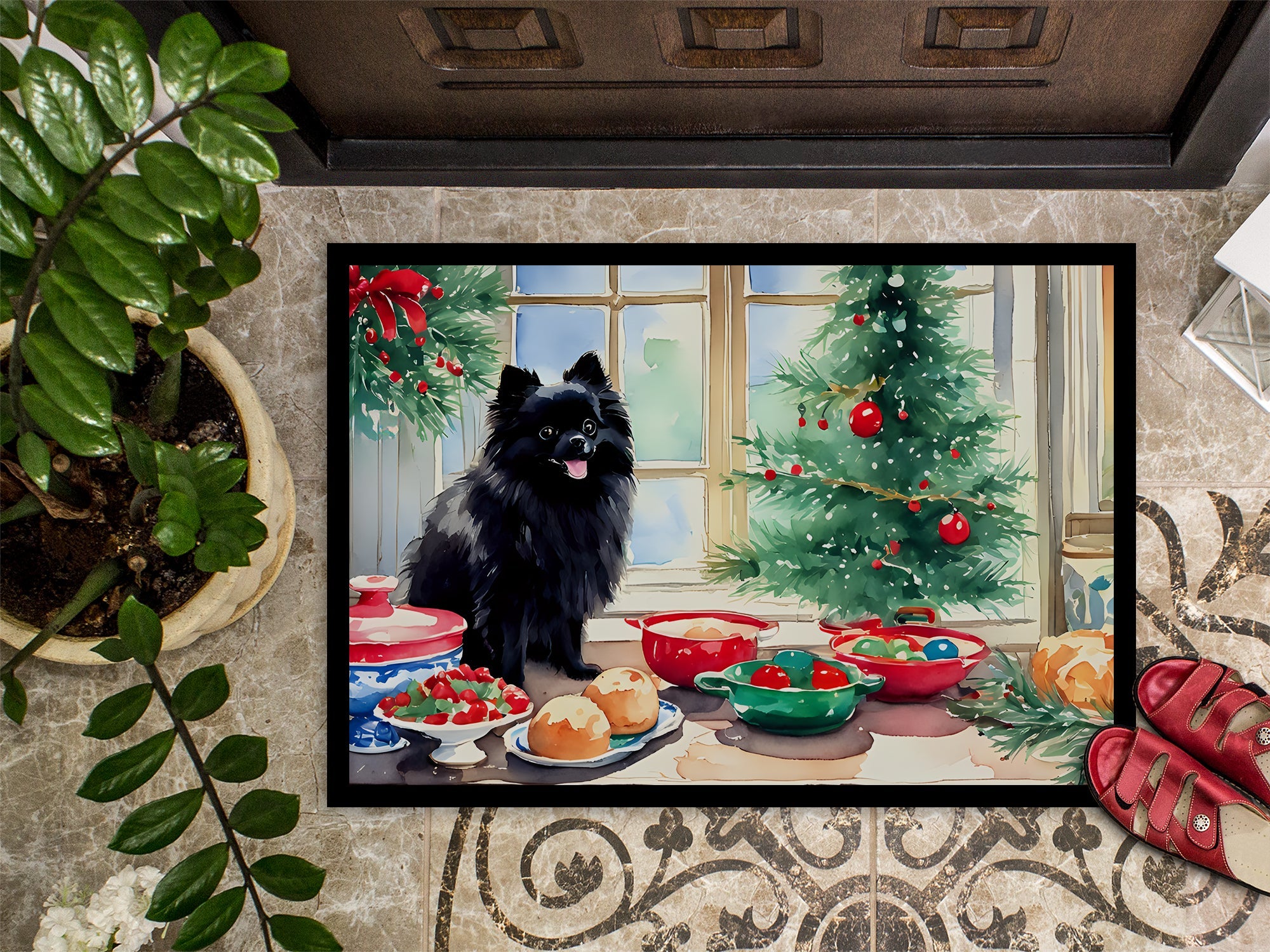 Pomeranian Christmas Cookies Doormat Indoor Outdoor 24H X 36W Front Door Mat Rugs for Entryway, Non Slip Washable Low Pile,