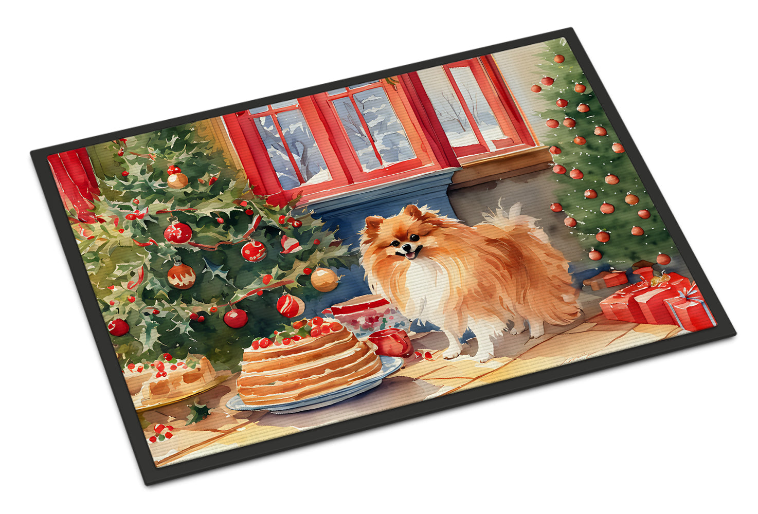 Pomeranian Christmas Cookies Doormat Indoor Outdoor 24H X 36W Front Door Mat Rugs for Entryway, Non Slip Washable Low Pile,