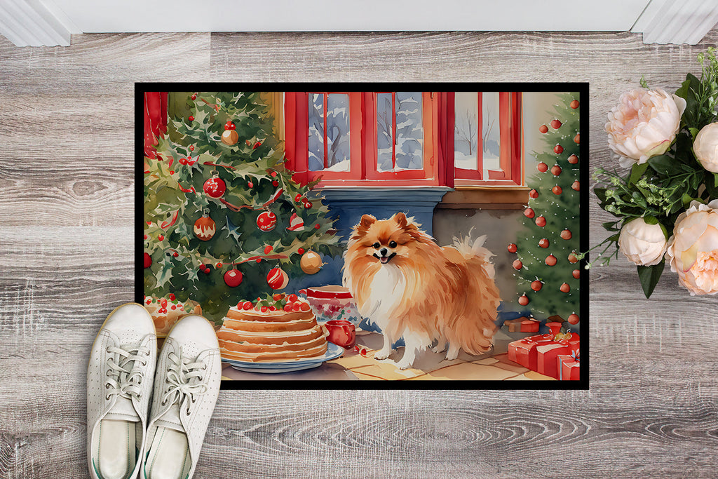 Pomeranian Christmas Cookies Doormat Indoor Outdoor 18H X 27W Front Door Mat Rugs for Entryway, Non Slip Washable