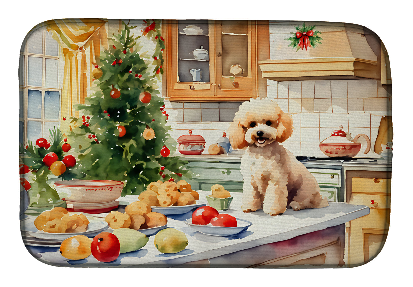 Poodle Christmas Cookies Dish Drying Mat Absorbent Dish Drying Mat Pad for Kitchen Counter Dish Drainer Mat for Countertop, 14 x 21", Multicolor