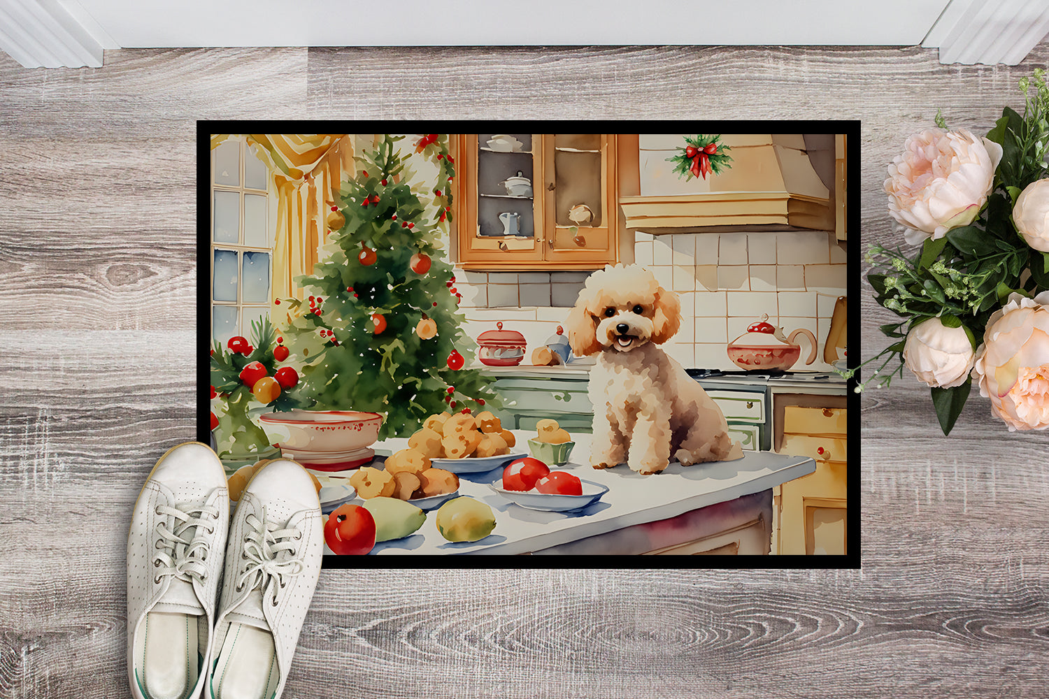 Poodle Christmas Cookies Doormat Indoor Outdoor 24H X 36W Front Door Mat Rugs for Entryway, Non Slip Washable Low Pile,