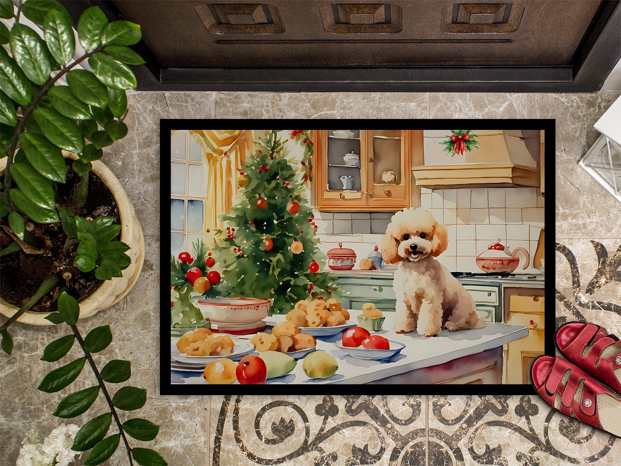 Poodle Christmas Cookies Doormat Indoor Outdoor 18H X 27W Front Door Mat Rugs for Entryway, Non Slip Washable