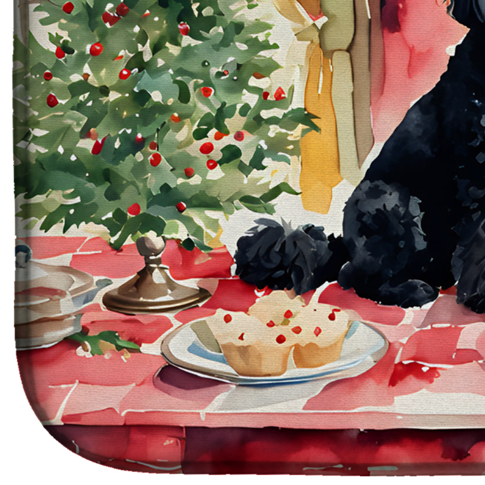 Poodle Christmas Cookies Dish Drying Mat Absorbent Dish Drying Mat Pad for Kitchen Counter Dish Drainer Mat for Countertop, 14 x 21", Multicolor