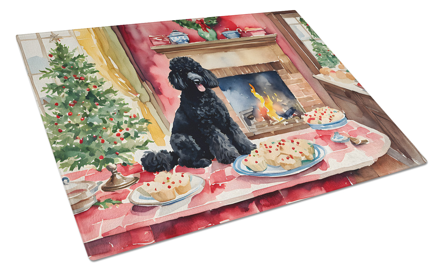Poodle Christmas Cookies Cutting Board Tempered Glass Kitchen Cutting Surface, Heat Resistant Chopping, Non-Slip Feet, Food Prep & Serving