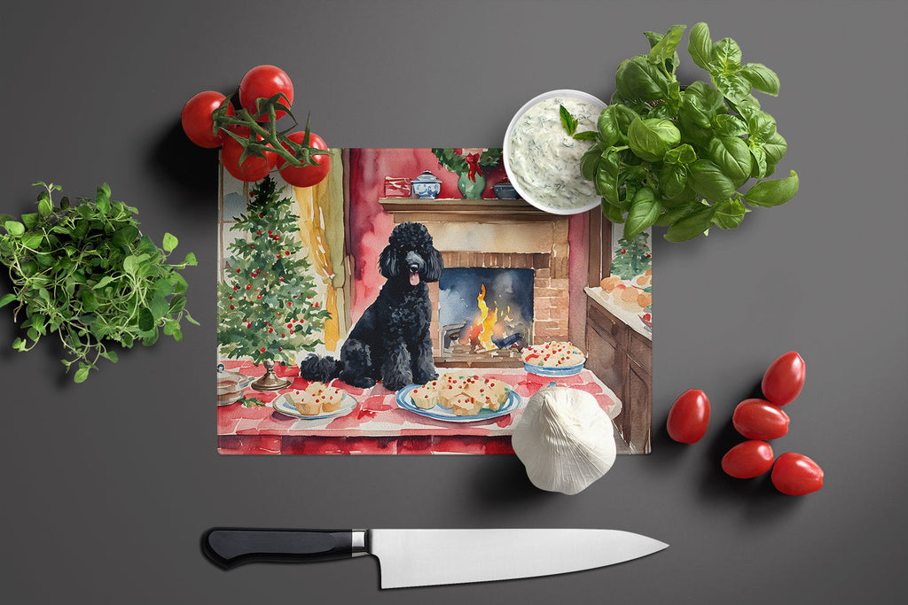 Poodle Christmas Cookies Cutting Board Tempered Glass Kitchen Cutting Surface, Heat Resistant Chopping, Non-Slip Feet, Food Prep & Serving