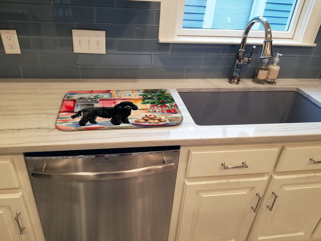 Poodle Christmas Cookies Dish Drying Mat Absorbent Dish Drying Mat Pad for Kitchen Counter Dish Drainer Mat for Countertop, 14 x 21", Multicolor