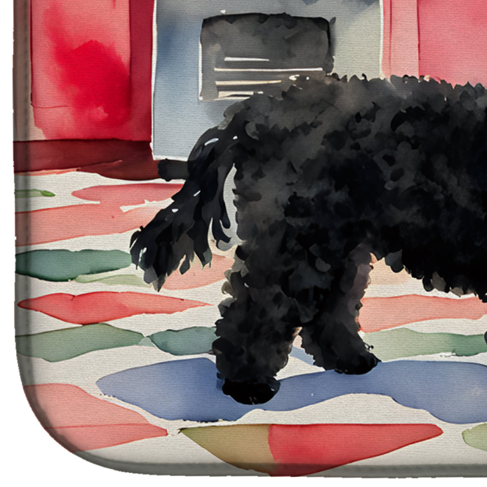 Poodle Christmas Cookies Dish Drying Mat Absorbent Dish Drying Mat Pad for Kitchen Counter Dish Drainer Mat for Countertop, 14 x 21", Multicolor