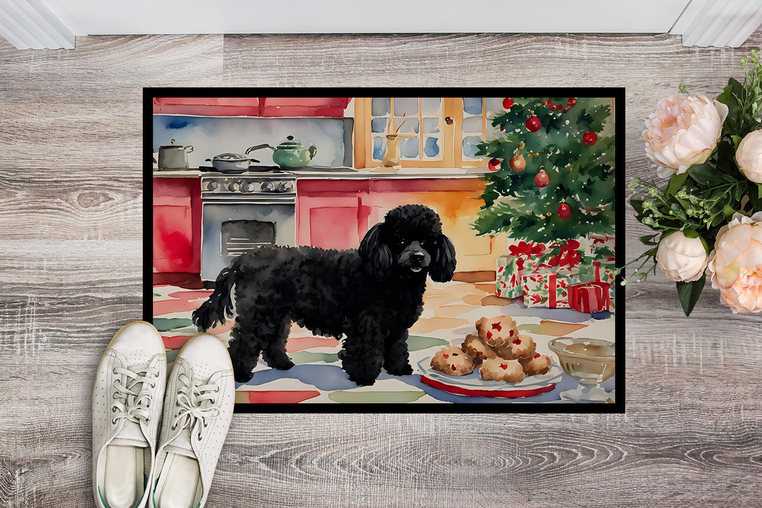 Poodle Christmas Cookies Doormat Indoor Outdoor 24H X 36W Front Door Mat Rugs for Entryway, Non Slip Washable Low Pile,