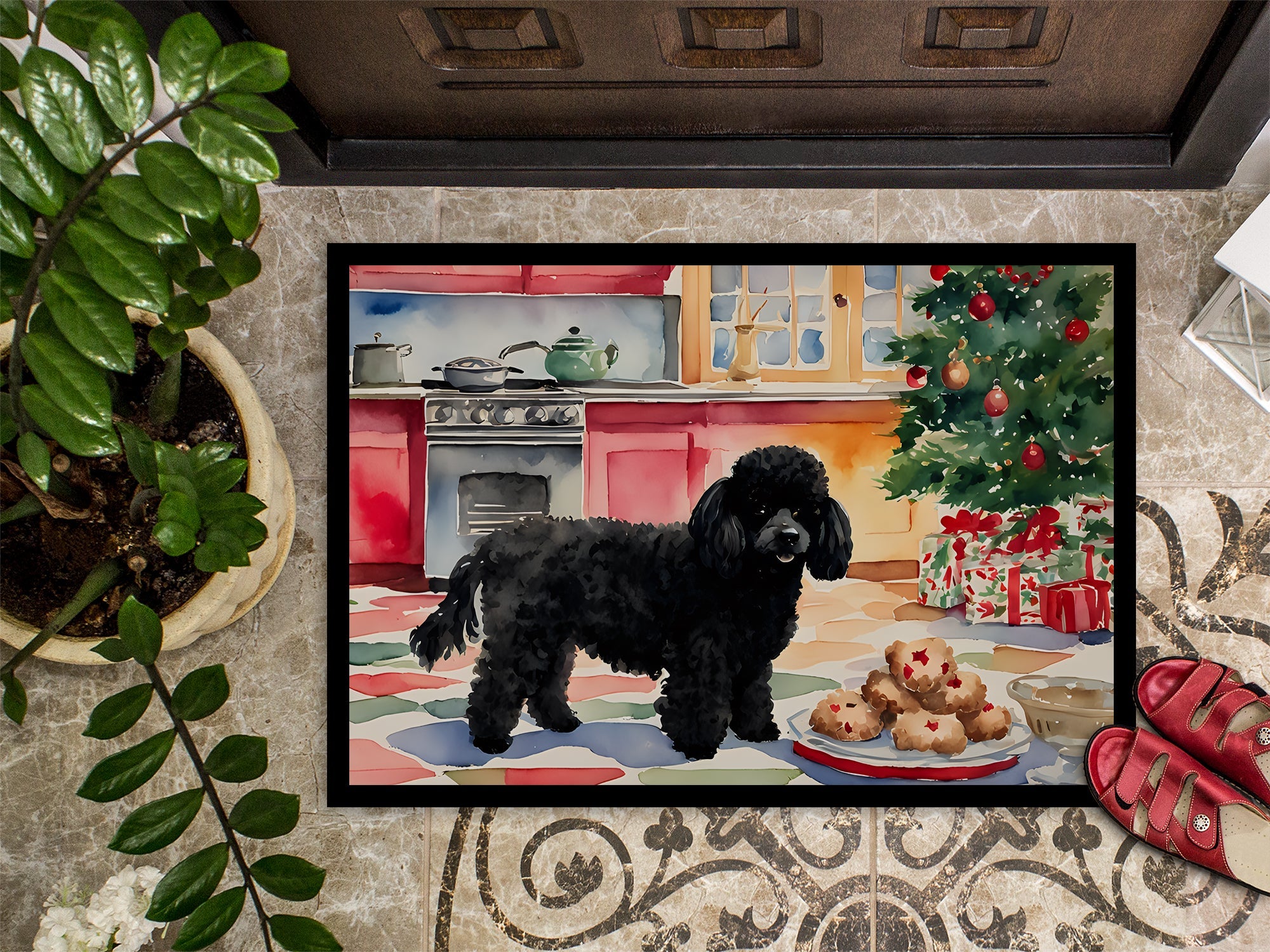 Poodle Christmas Cookies Doormat Indoor Outdoor 18H X 27W Front Door Mat Rugs for Entryway, Non Slip Washable
