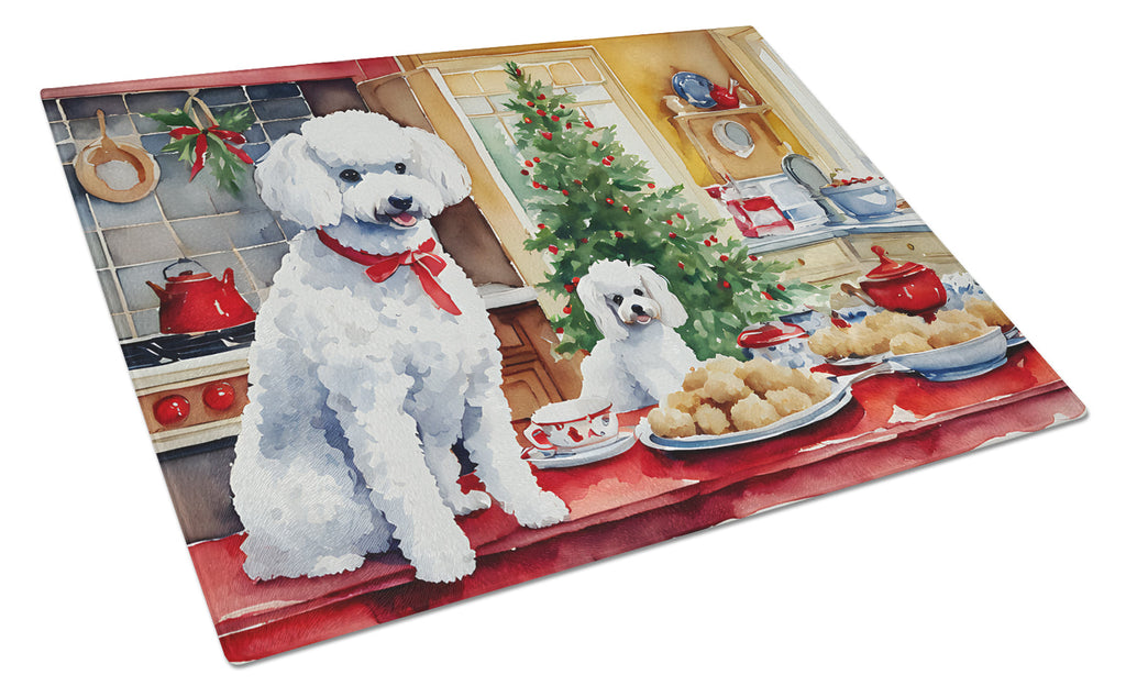 Poodle Christmas Cookies Cutting Board Tempered Glass Kitchen Cutting Surface, Heat Resistant Chopping, Non-Slip Feet, Food Prep & Serving