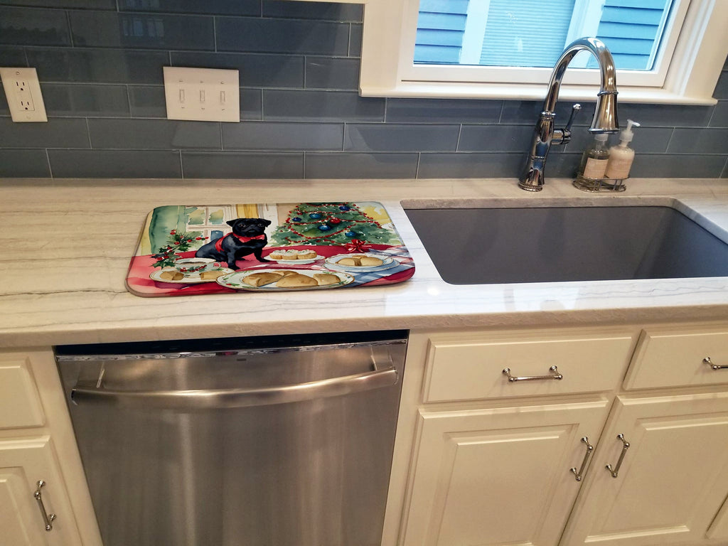 Pug Christmas Cookies Dish Drying Mat Absorbent Dish Drying Mat Pad for Kitchen Counter Dish Drainer Mat for Countertop, 14 x 21", Multicolor