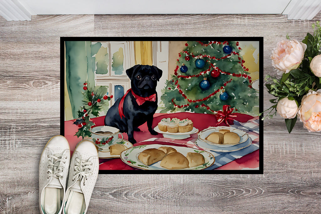 Pug Christmas Cookies Doormat Indoor Outdoor 18H X 27W Front Door Mat Rugs for Entryway, Non Slip Washable