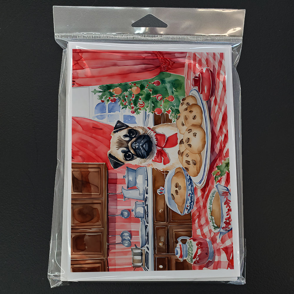 Pug Christmas Cookies Greeting Cards Pack of 8 Blank Cards with Envelopes Whimsical A7 Size 5x7