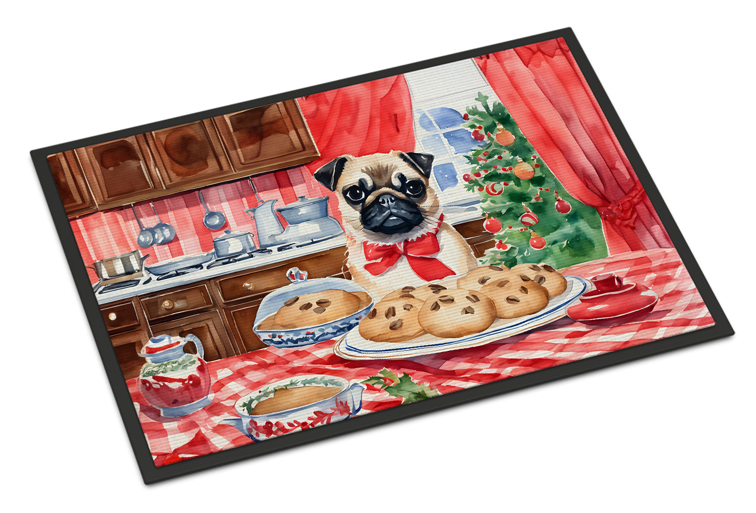 Pug Christmas Cookies Doormat Indoor Outdoor 24H X 36W Front Door Mat Rugs for Entryway, Non Slip Washable Low Pile,