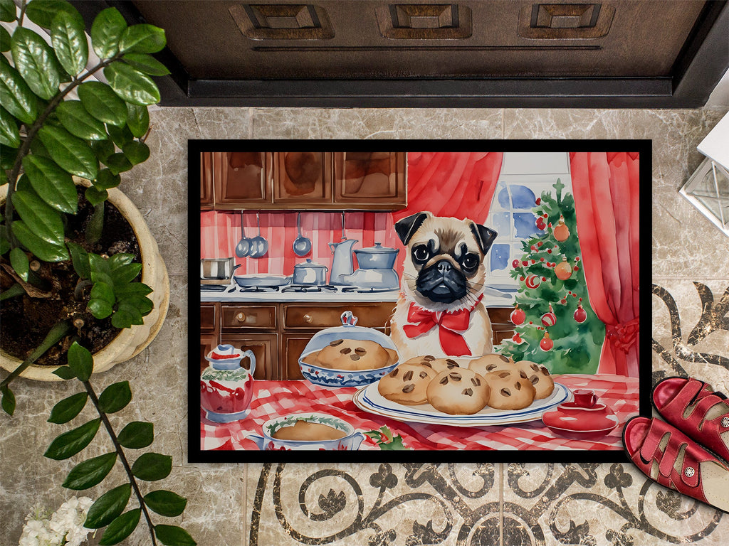 Pug Christmas Cookies Doormat Indoor Outdoor 24H X 36W Front Door Mat Rugs for Entryway, Non Slip Washable Low Pile,
