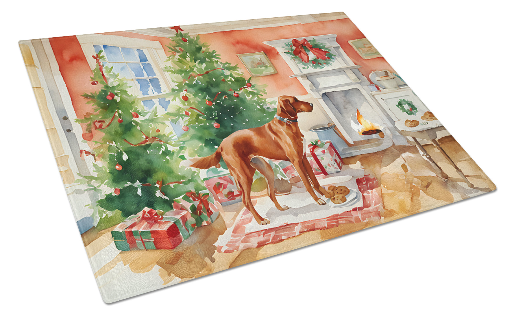 Redbone Coonhound Christmas Cookies Cutting Board Tempered Glass Kitchen Cutting Surface, Heat Resistant Chopping, Non-Slip Feet, Food Prep & Serving