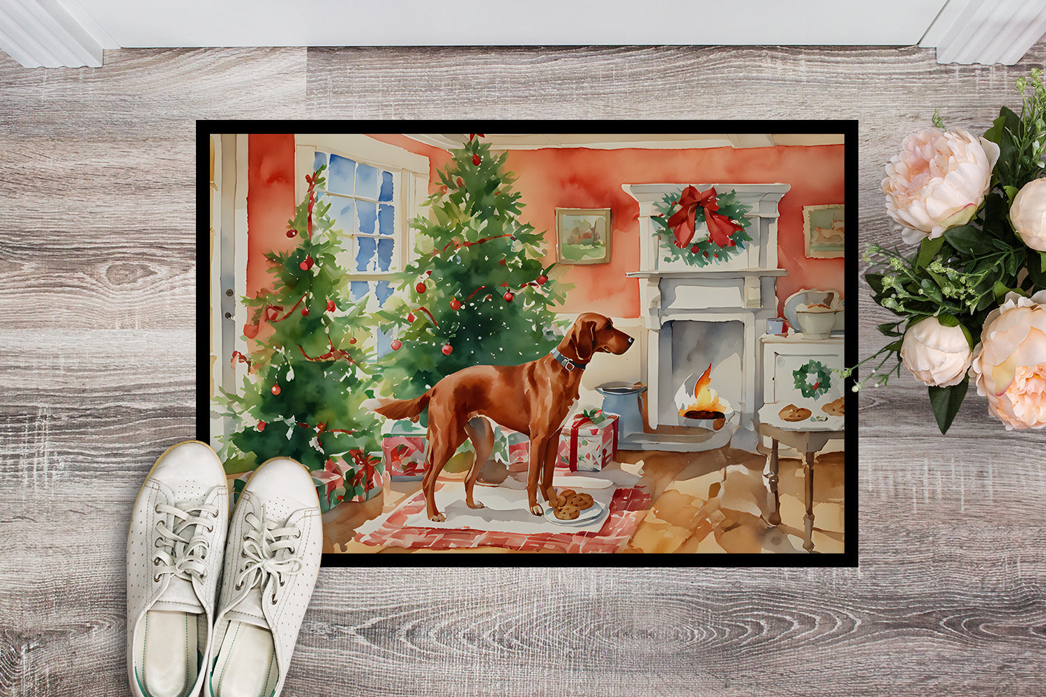 Redbone Coonhound Christmas Cookies Doormat Indoor Outdoor 18H X 27W Front Door Mat Rugs for Entryway, Non Slip Washable
