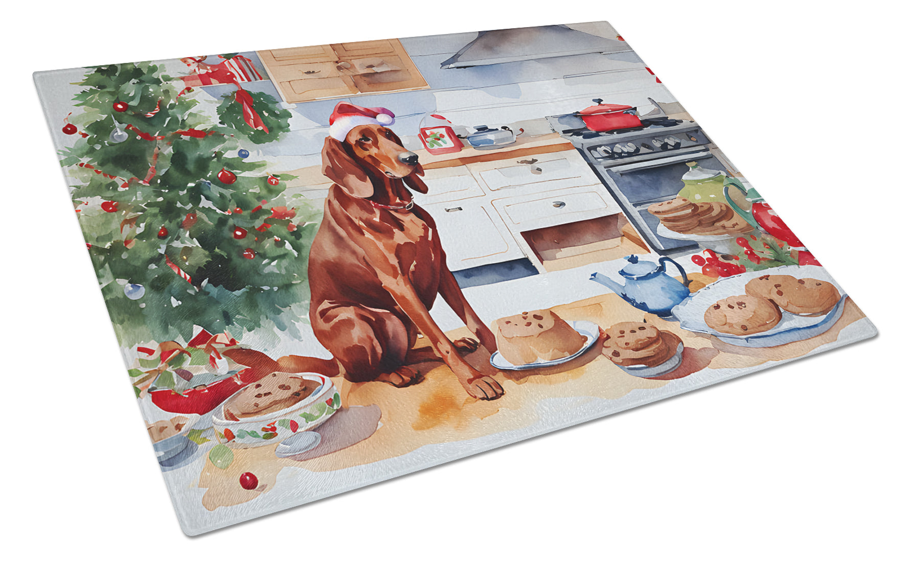 Redbone Coonhound Christmas Cookies Cutting Board Tempered Glass Kitchen Cutting Surface, Heat Resistant Chopping, Non-Slip Feet, Food Prep & Serving