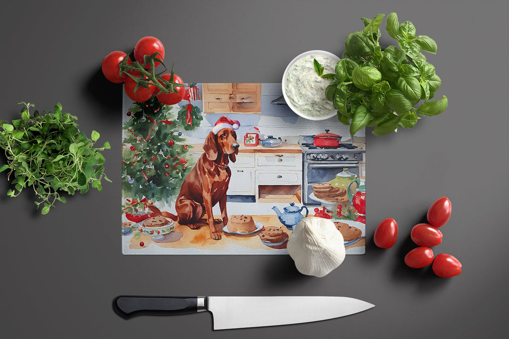 Redbone Coonhound Christmas Cookies Cutting Board Tempered Glass Kitchen Cutting Surface, Heat Resistant Chopping, Non-Slip Feet, Food Prep & Serving