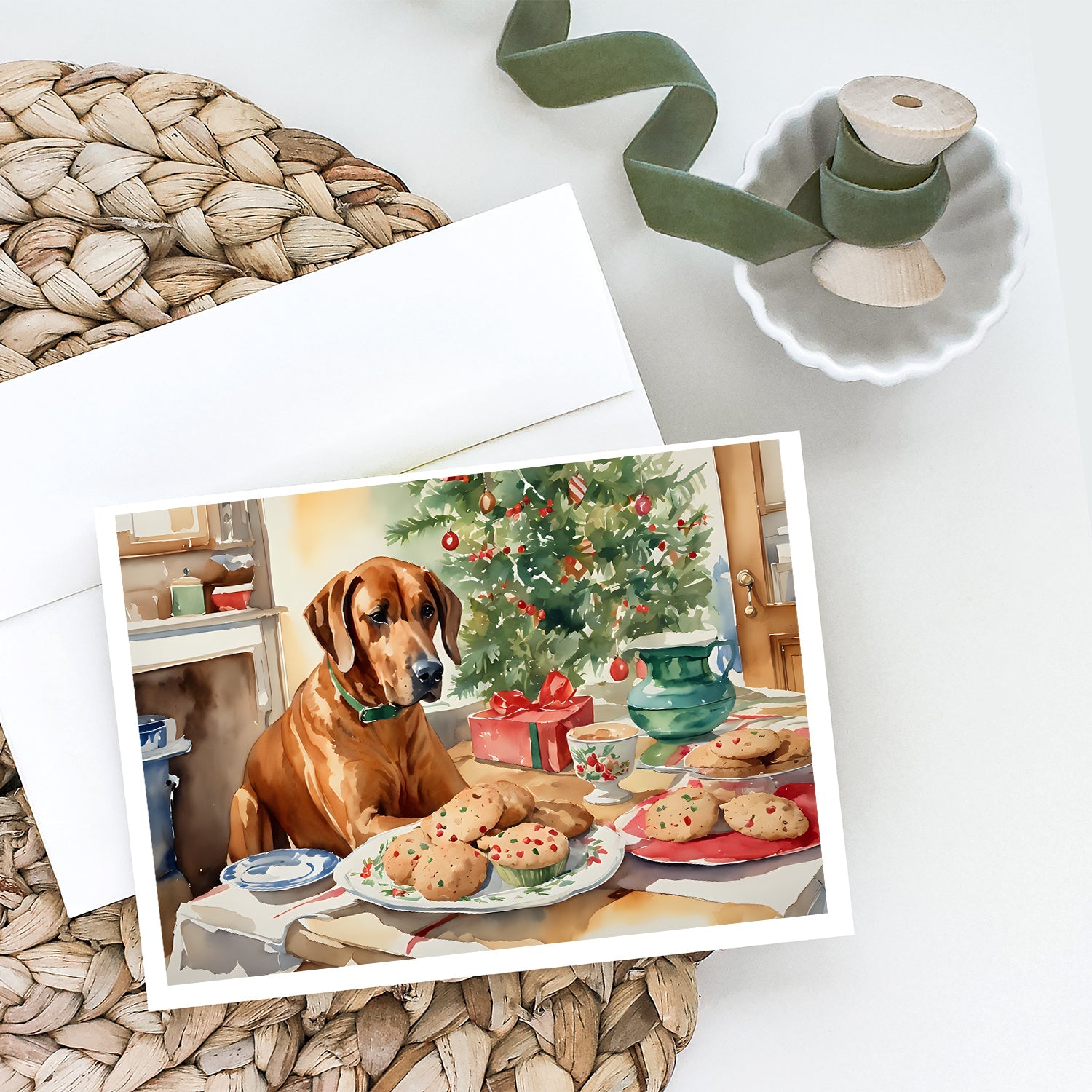 Rhodesian Ridgeback Christmas Cookies Greeting Cards Pack of 8 Blank Cards with Envelopes Whimsical A7 Size 5x7
